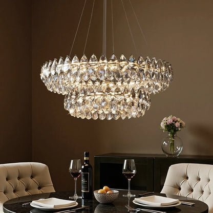 Kristallen Kroonluchter Dubbele Ring Waterdruppel LED Chroom Modern Woonkamer Eetkamer Luxe