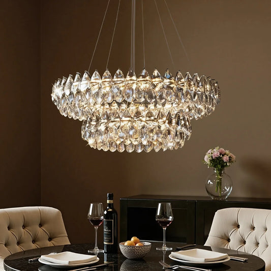 Kristallen Kroonluchter Dubbele Ring Waterdruppel LED Chroom Modern Woonkamer Eetkamer Luxe