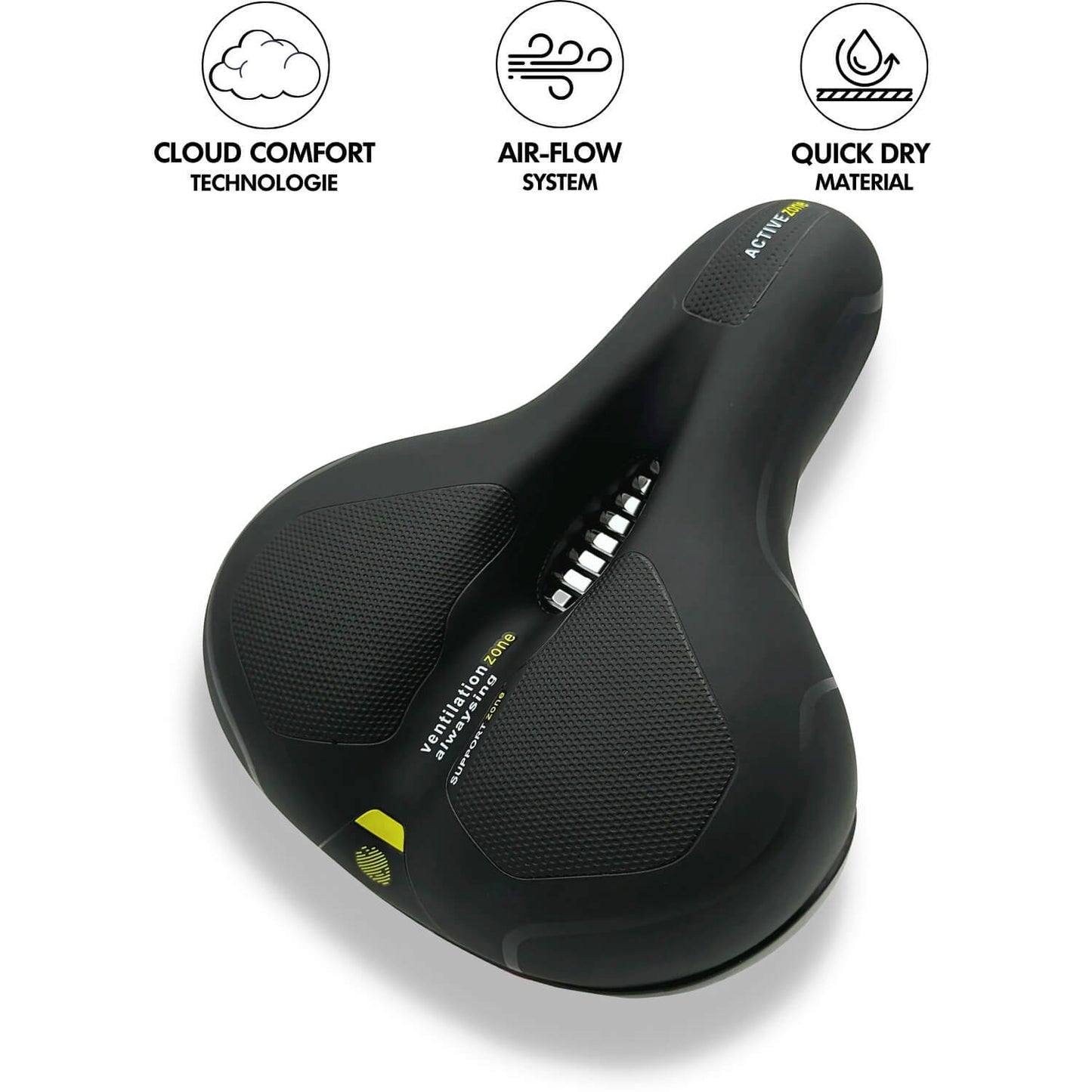 Fietszadel Met Geldemping Ergonomisch Comfort Zwart Voor Lange Ritten Ademend Waterdicht