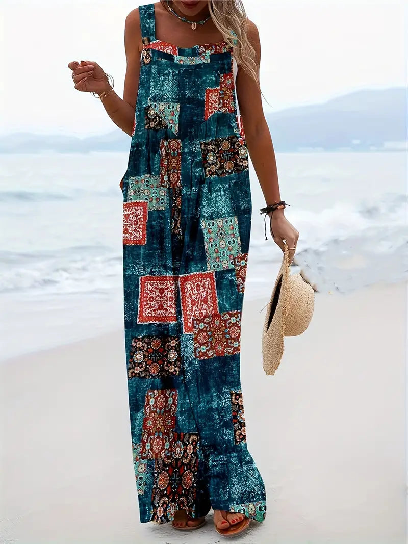 Zomerse Jumpsuit Vrouw All-over Print Jurk Kleurblokken