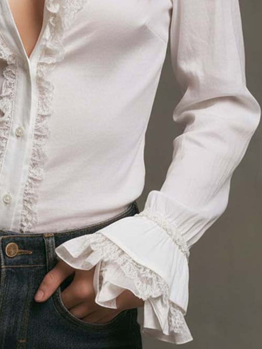 Dames Blouse met Kant en Ruches Elegant Design