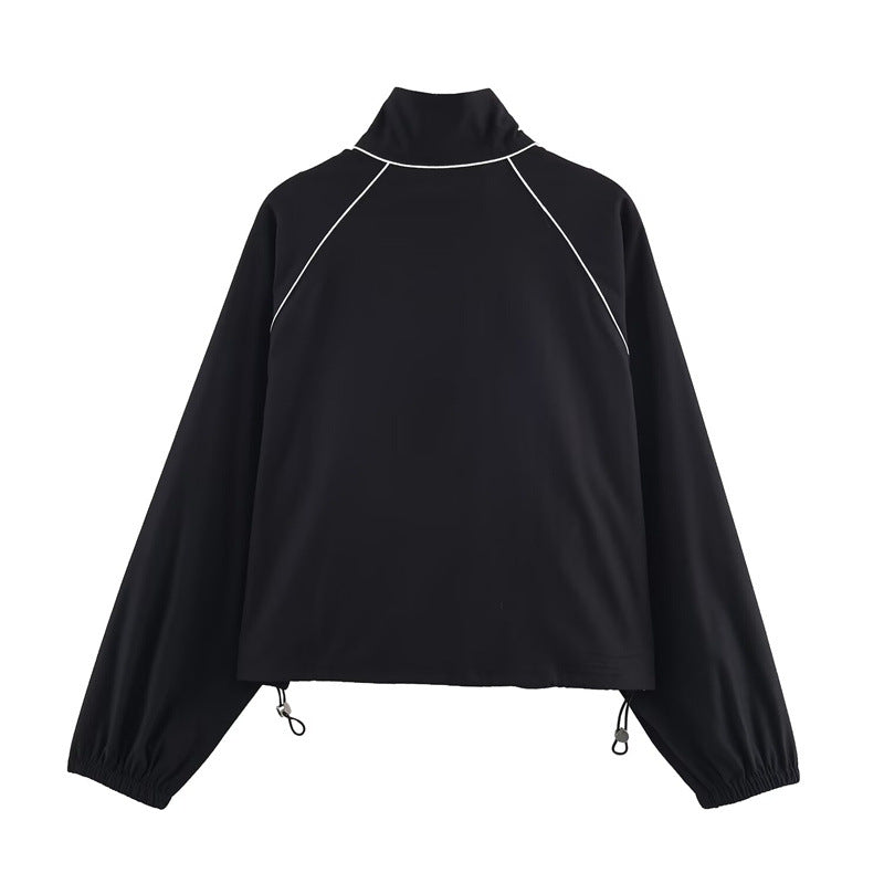 Dames Sportjas Zwart Nylon Met Rits