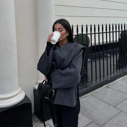 Dames Wollen Jas Oversized met Knoopsluiting en Luxe Voering