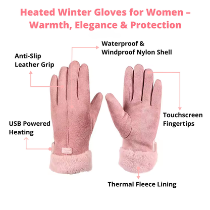 Verwarmde Handschoenen voor Dames — Thermische Waterafstotende Winterhandschoenen met Touchscreen — Oplaadbaar USB Design