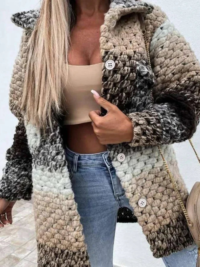 Wollen Jas Vrouw Kleurrijk Warme Wintercoat