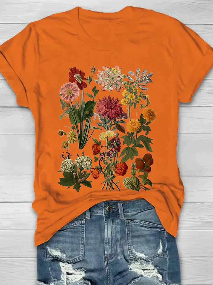 Dames T-Shirt Bloemenprint Retro Look
