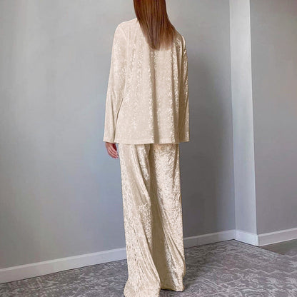 Dames Velvet Broekpak Lange Mouwen Shirt Set Comfortabele Stof