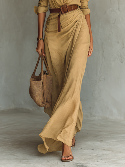 Dames Maxi-jurk Met Reverskraag Lange Mouwen