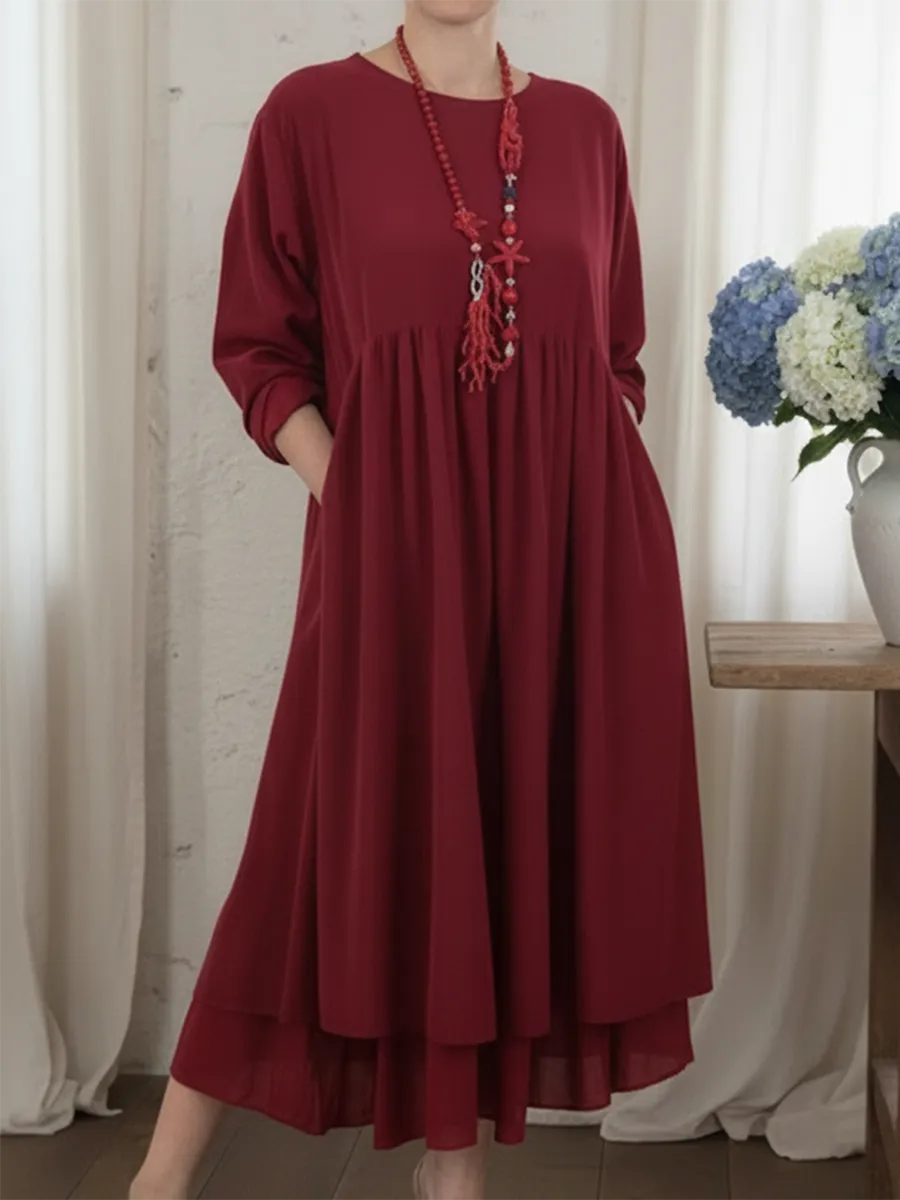 Dames Jurk Midi Losse Pasvorm Lange Mouwen Elegante Stijl