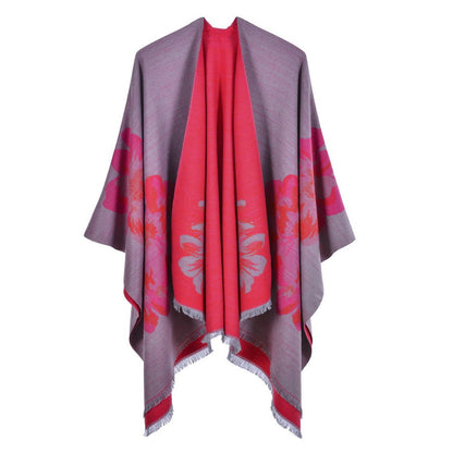 Dames Sjaal Bloemenprint Cape Stijl Levi's Blazer Look