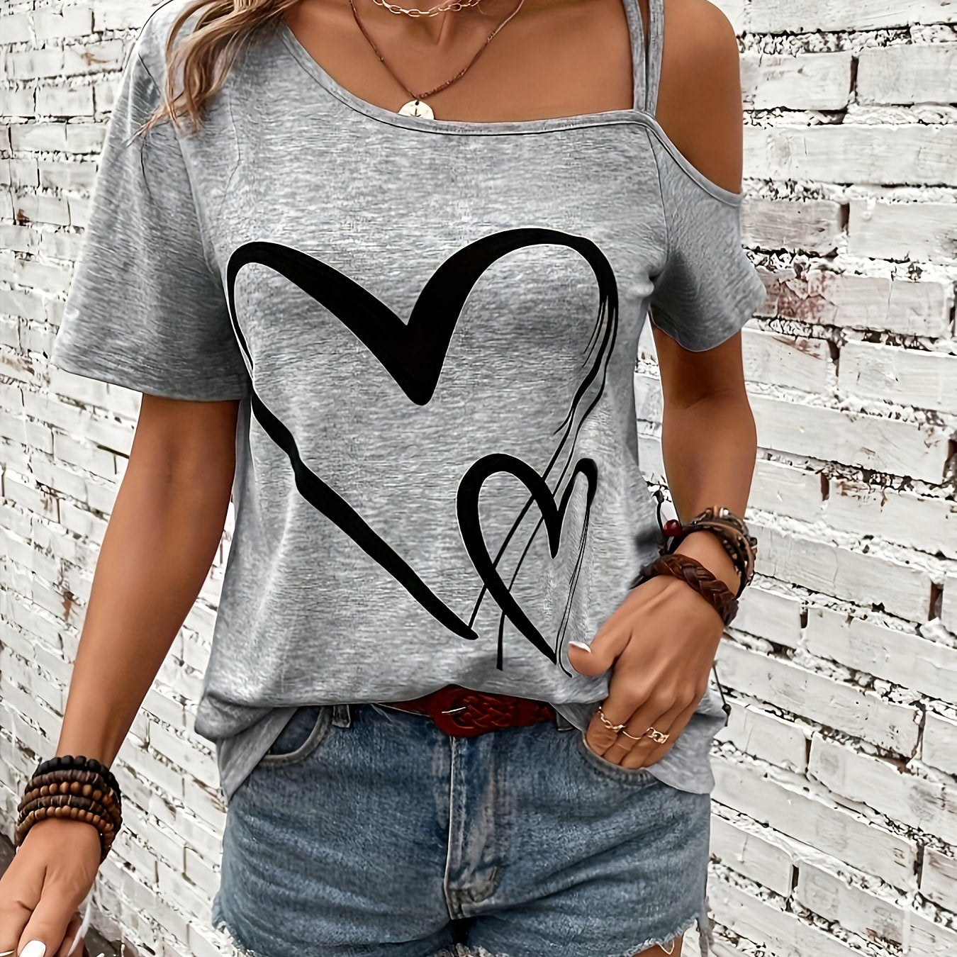 Één Schouder T-Shirt voor Vrouw Zomerse Stijl