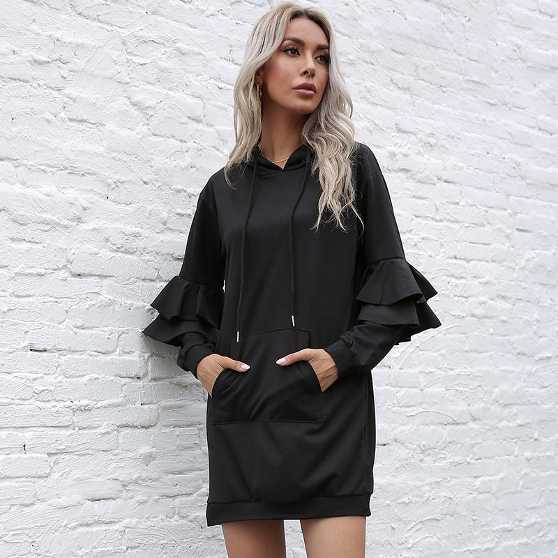 Dames Hoodie Jurk Zacht met Pofmouwen Comfortabel