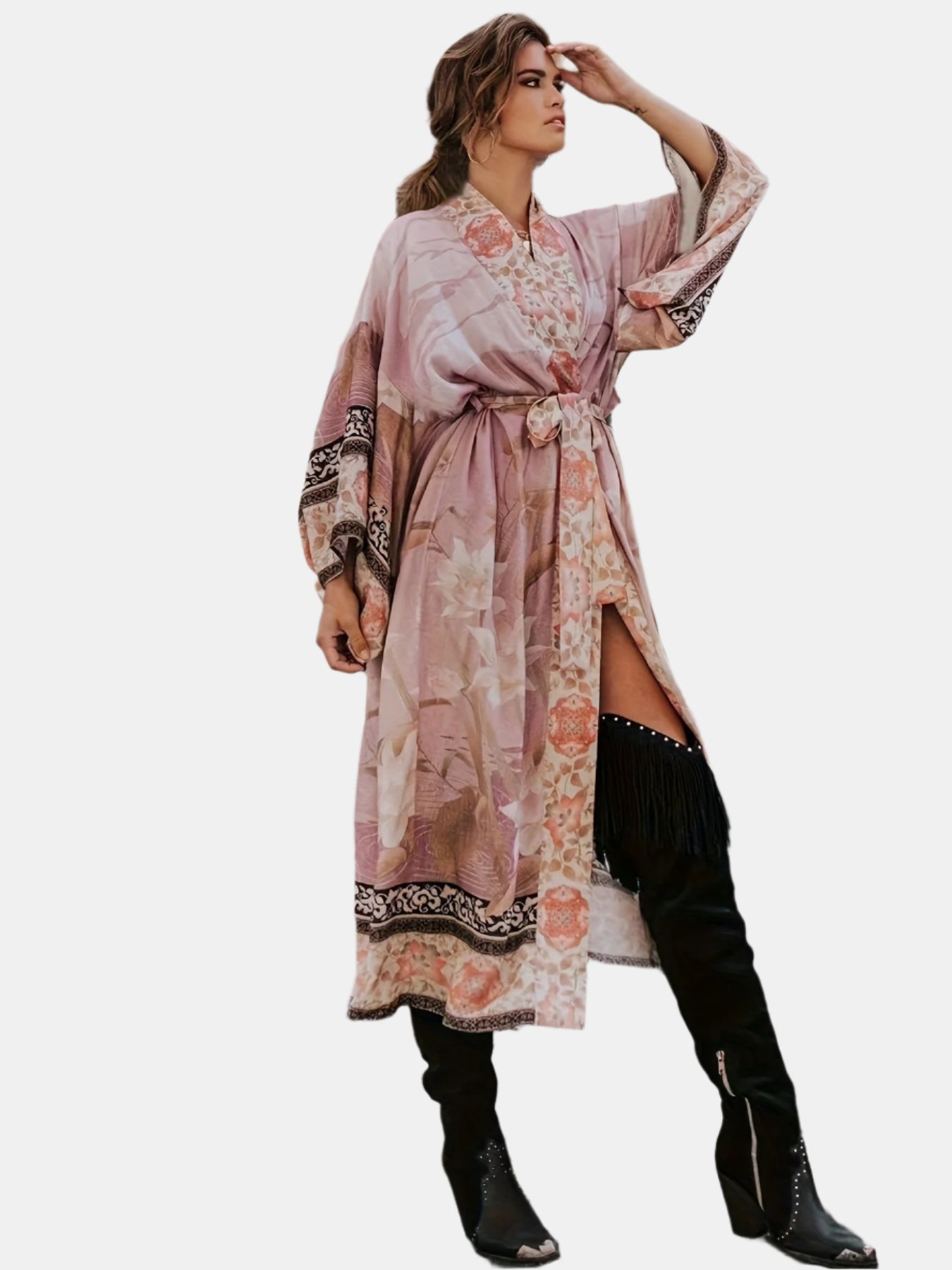 Lange Kimono Dames Bloemenprint Zomerjurk