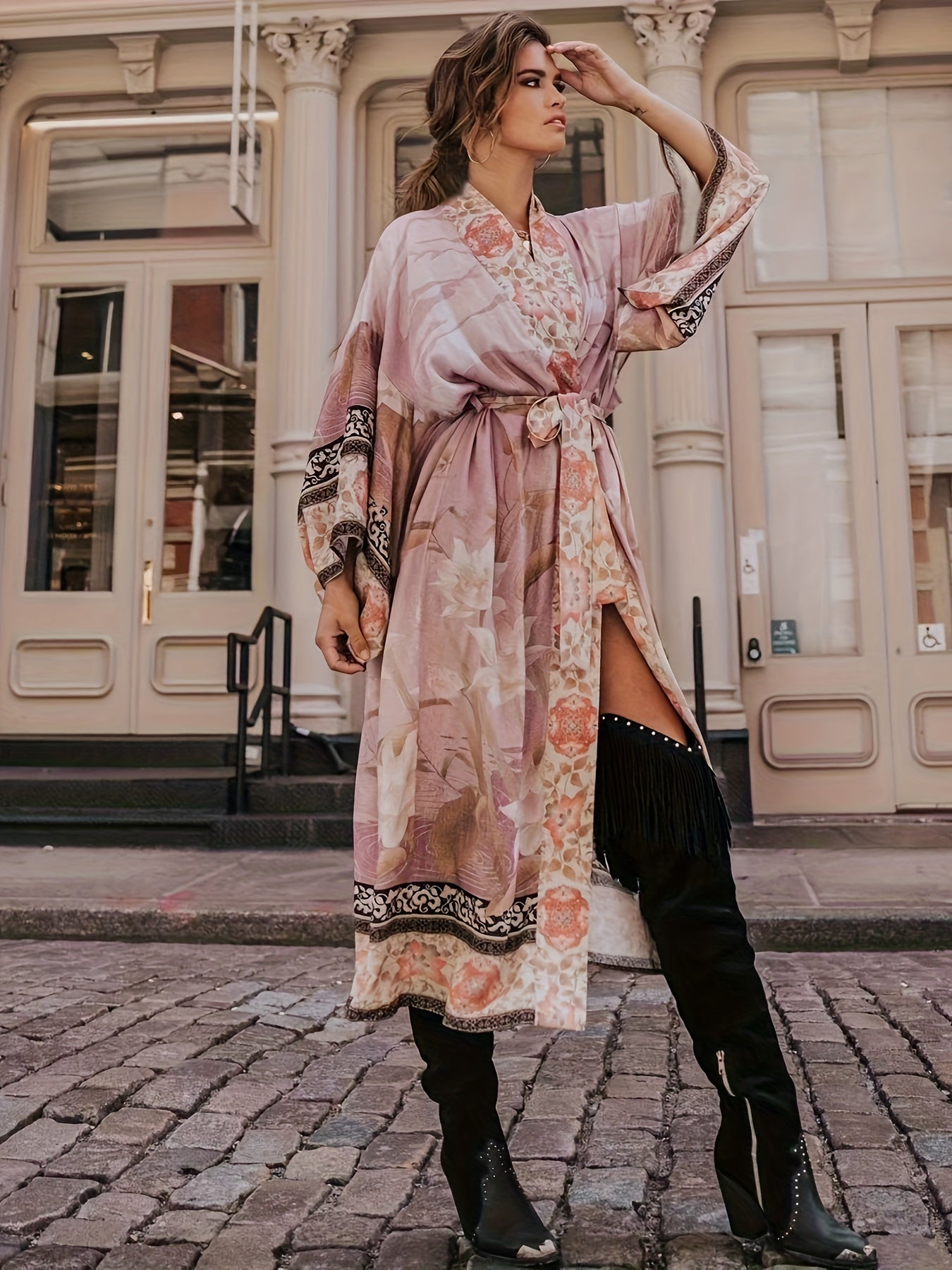 Zomer Jurk Rode Bloemen Kimono Licht en Vluchtig