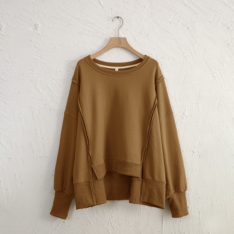 Dames Sweater Warme Losse Trui met Rauwe Boorden