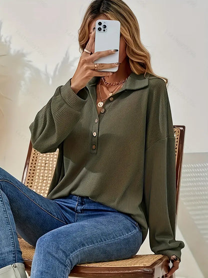 Vrouwelijke Blouse met Knoopsluiting en Textuur Stof