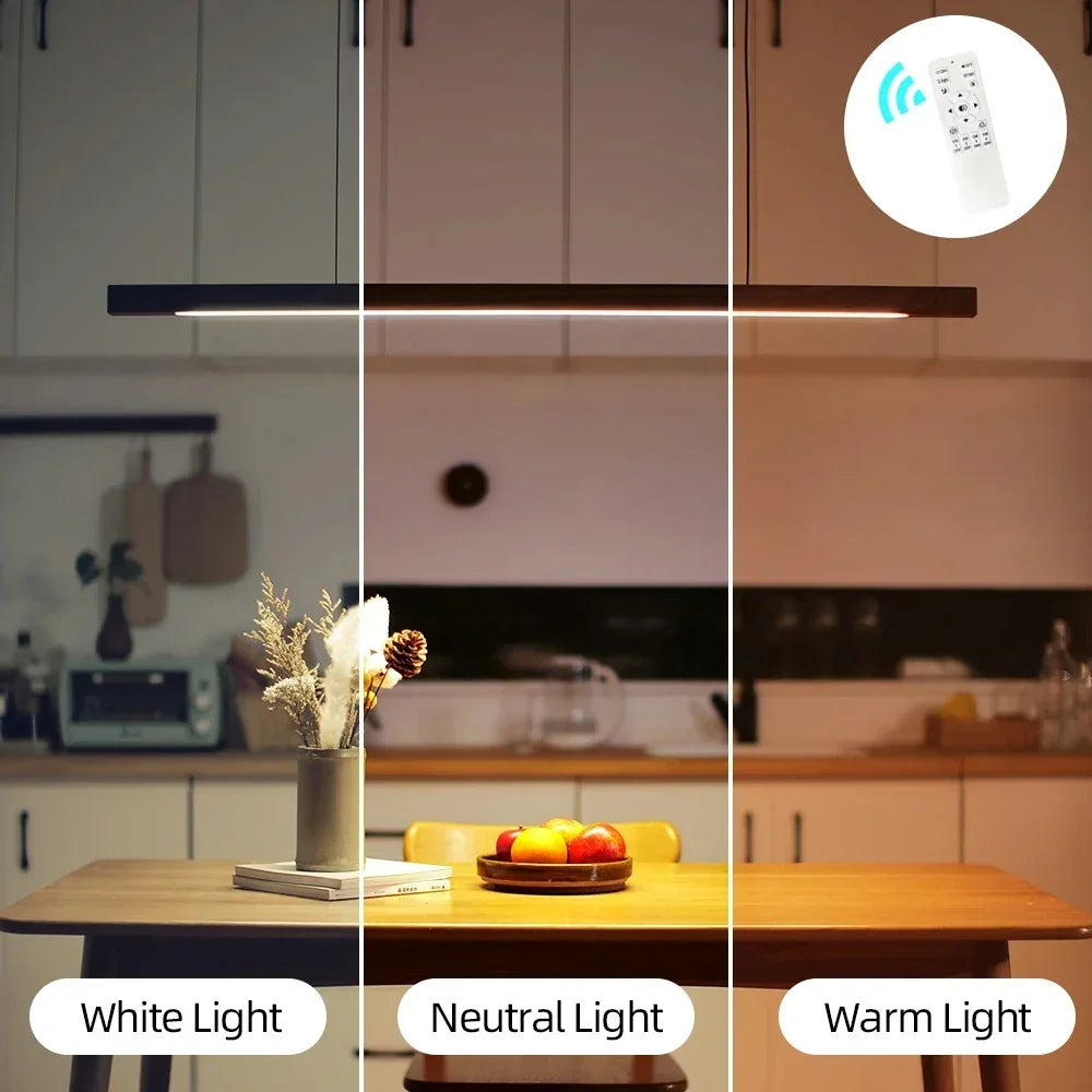 Hanglamp Hout LED Lineair Dimbaar 80cm 120cm 150cm Eettafel Keuken Woonkamer