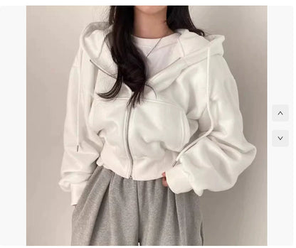 Dames Hoodie Kort Zwart Met Rits en Zakken