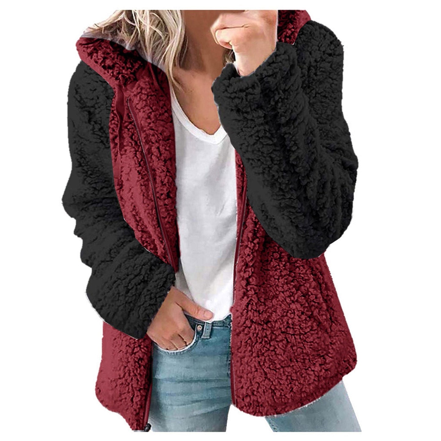 Dames Fleece Vest Zacht met Kap en Contrasterende Mouwen