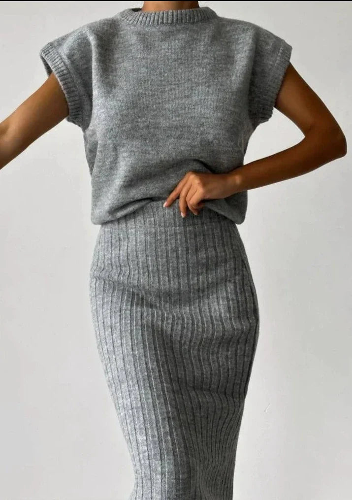 Dames Gebreide Rok en Vest Set Warme Winter Collectie