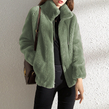 Dames Teddyjas Fleece Met Rits en Opstaande Kraag Warm en Trendy