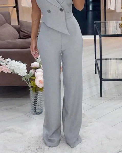 Jumpsuit met Reverskraag en Lange Mouwen