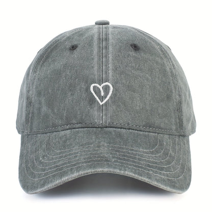 Vintage Baseballcap met Hartstiksel – Verstelbaar Katoen Gewassen Stijl Sportpet Zomerpet Dames Heren Casual Cap