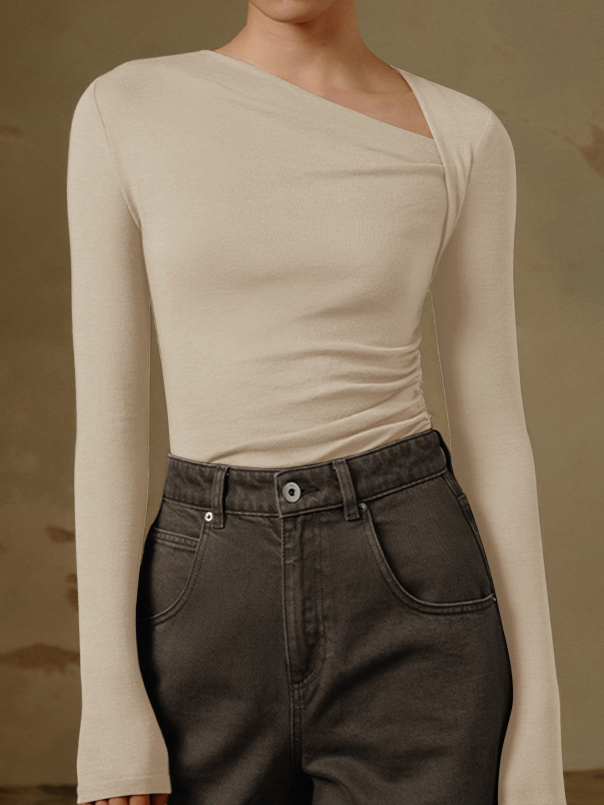 Dames Top Lange Mouwen Asymmetrische Klassieke Stijl
