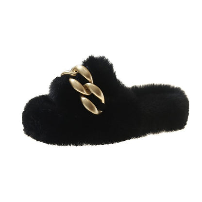 Dames Slippers Faux Fur Luxe met Ketting Detail
