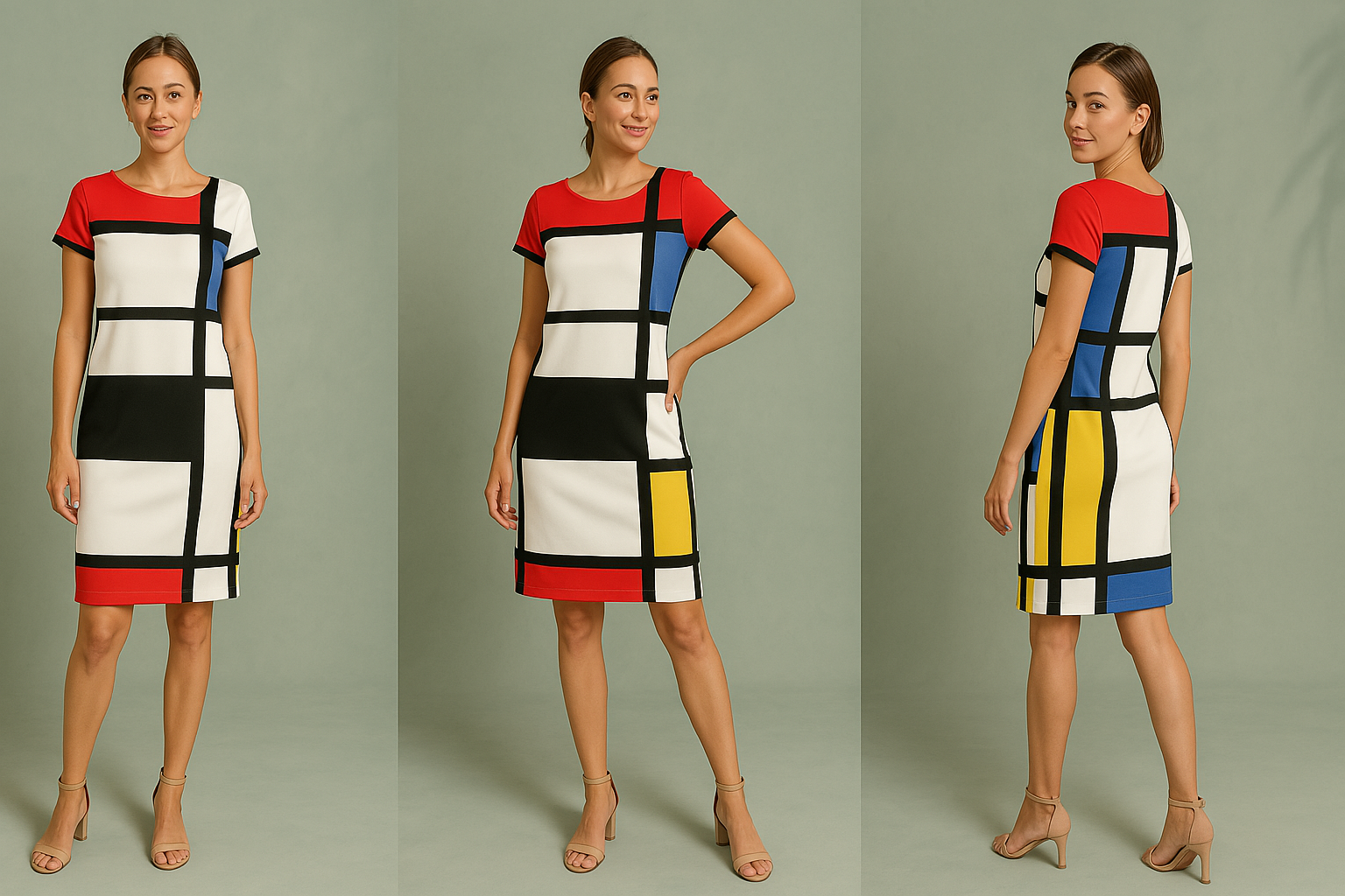 Mondriaan Jurk Mini Retro Print voor Vrouw - StudioMarella