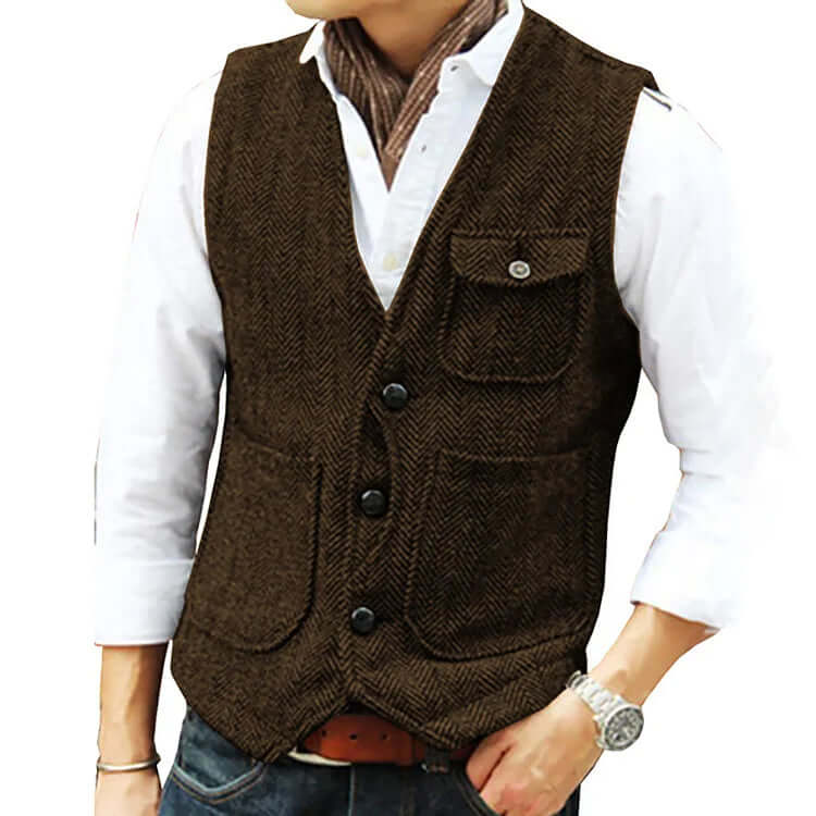 Heren Gilet Kasjmier Look Elegant Enkel Sluiting