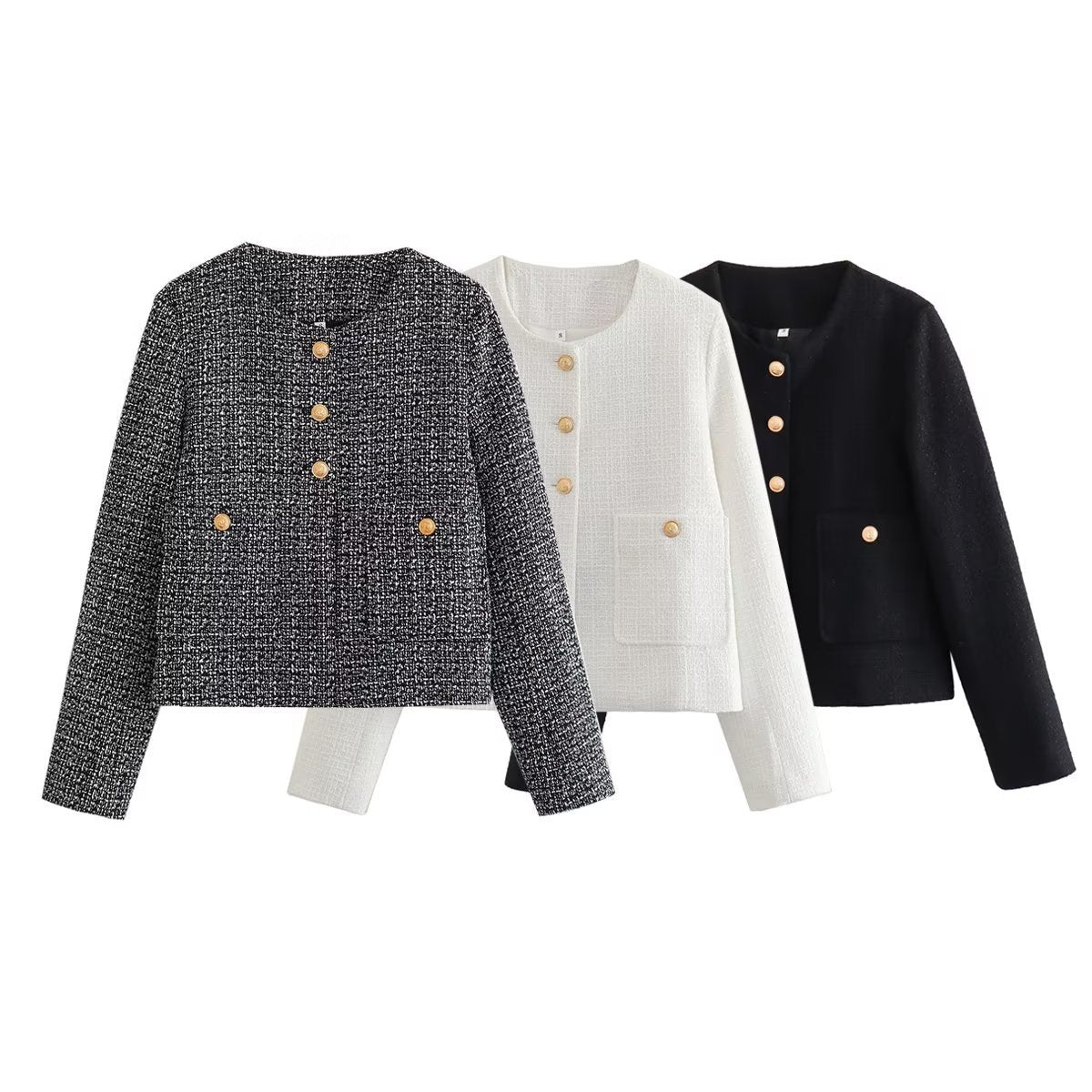 Dames Jas Bouclé Luxe Gouden Knopen
