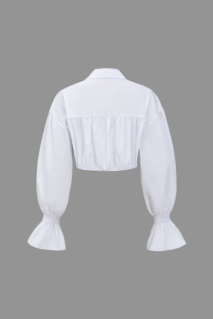 Vrouwelijke Blouse Wijd met Denim Details en Lange Mouwen
