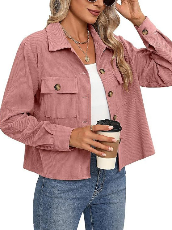 Dames Corduroy Jas Kort Bruin Trendy Model