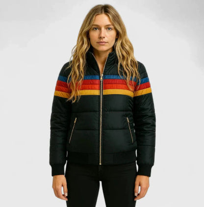 Dames Jas Kort Gewatteerd Regenboog Strepen