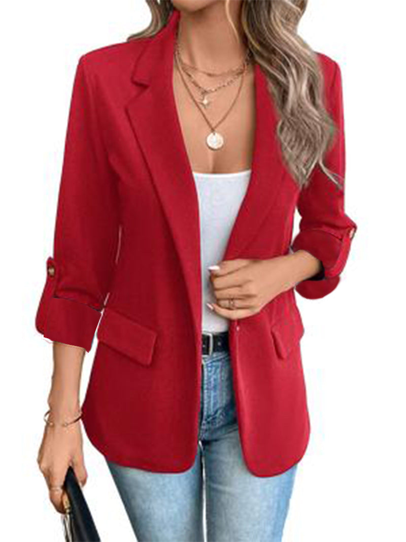 Dames Blazer Lange Mouw Donkerblauw Warme Winterjas