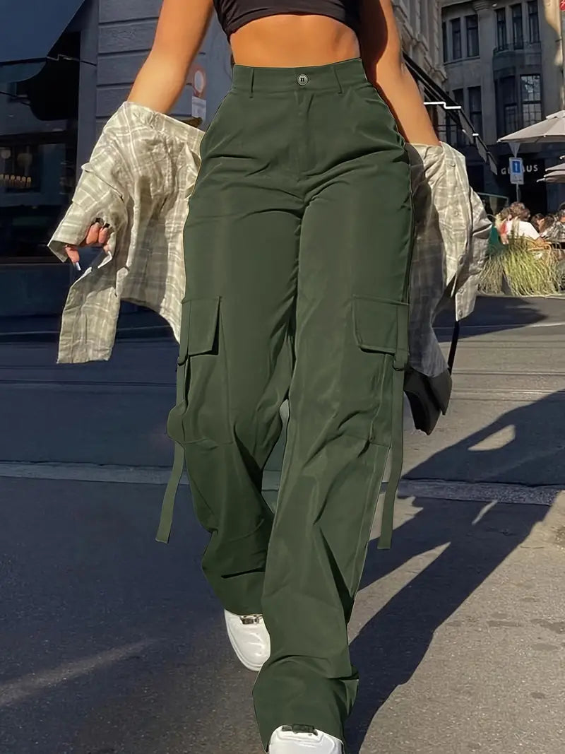 Dame Cargo Broek Zwart Effen Stof