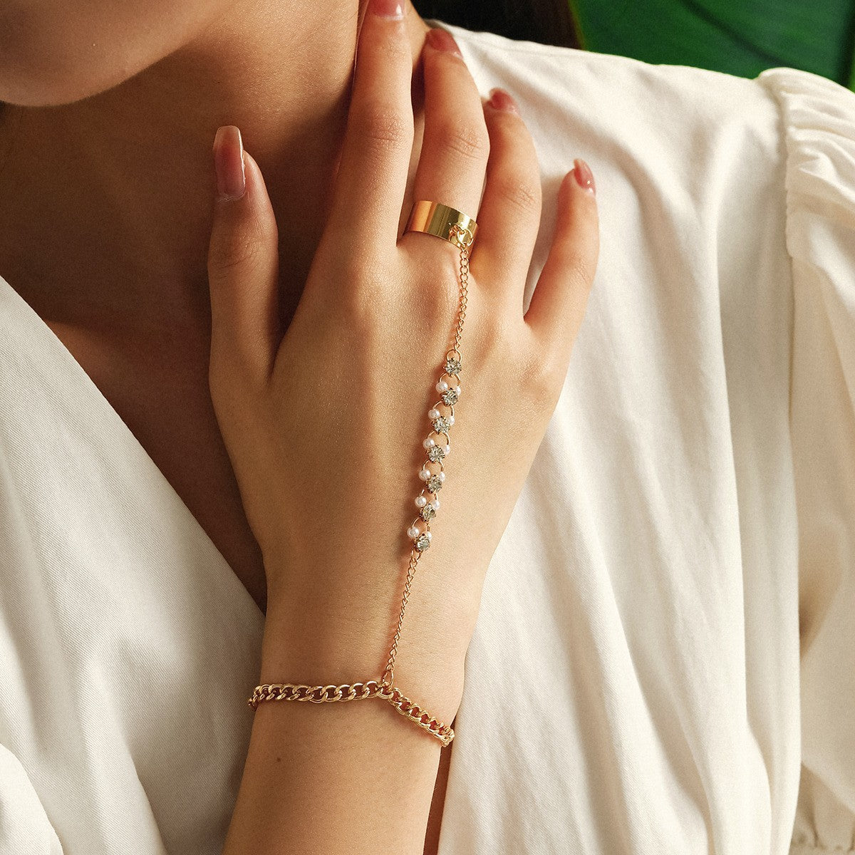Dames Armband met Schakelketting en Zilveren Ring Sieraad