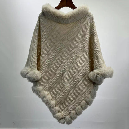 Dames Sjaal Cape met Kunstbont Kraag Gebreid Warm