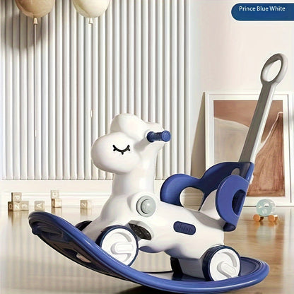 2-in-1 baby schommelpaard loopfiets kunststof roze kinderen peuter met duwstang balansspeelgoed binnen speelgoed