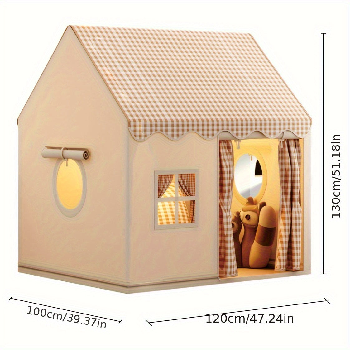 Kinder Speeltent Binnen Speelhuisje 130x120x100cm Met Gordijnen En Ramen