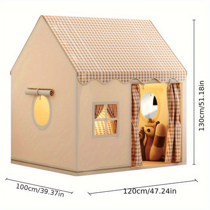 Kinder Speeltent Binnen Speelhuisje 130x120x100cm Met Gordijnen En Ramen