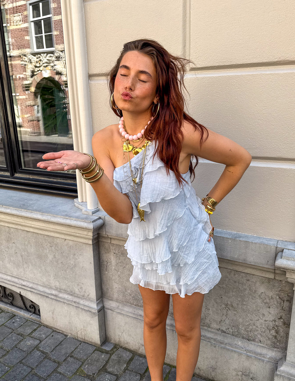 Zomerjurk Dames Asymmetrisch Ruches Korte Jurk Casual