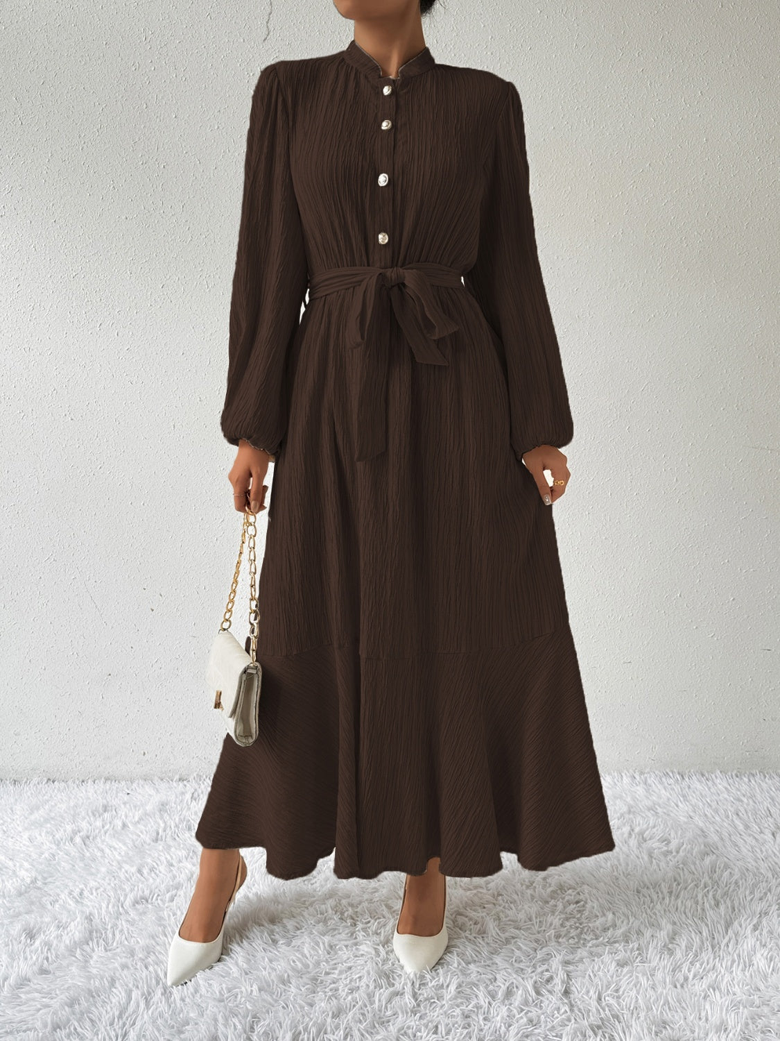Vrouwelijke Jurk Lange Mouwen Taille Jurk met Accent