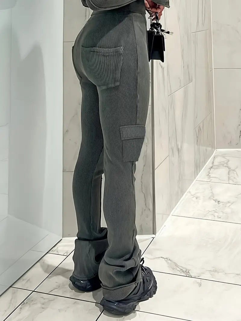 Hoge Taille Broek Geribd voor Vrouw Casual Stijl