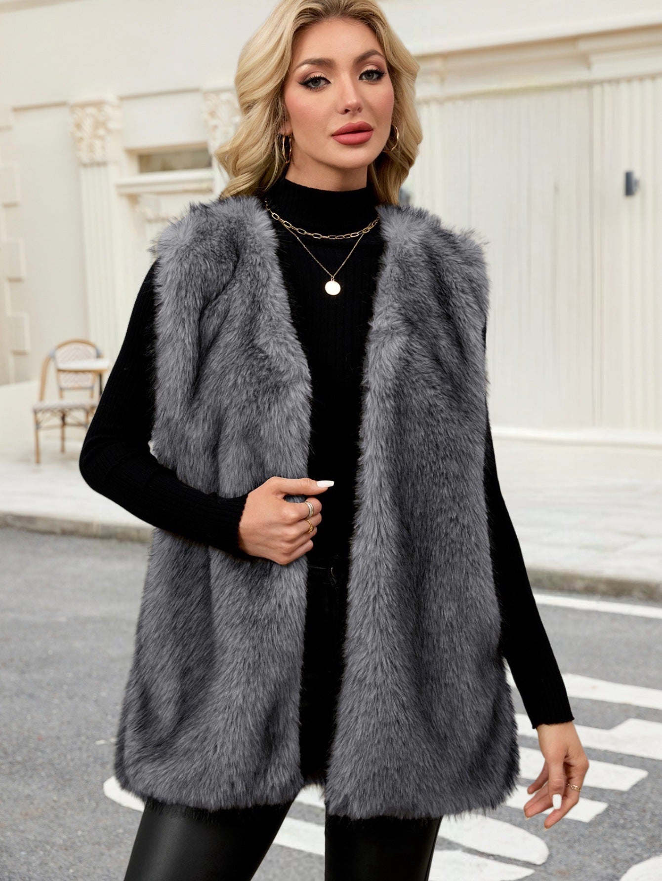 Dames Bodywarmer Faux Fur Zwart Wit Trendy
