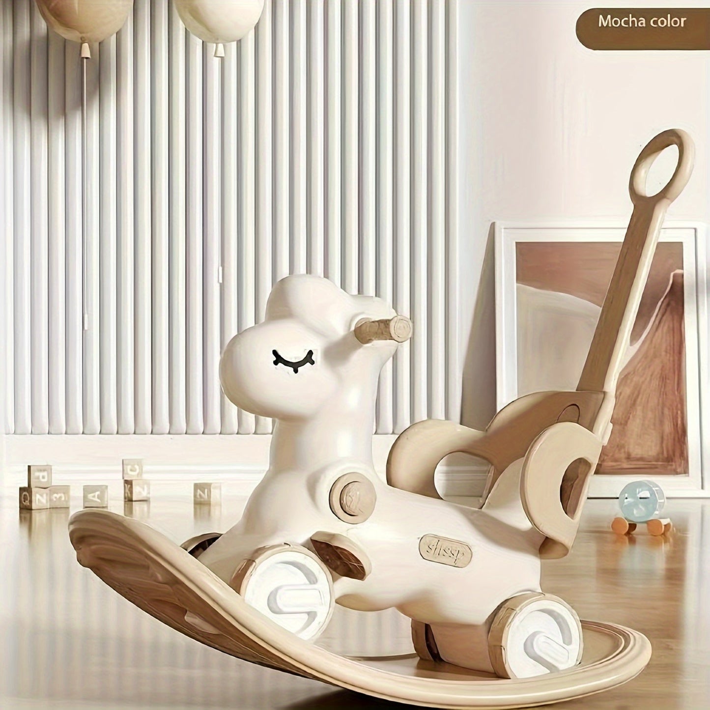 2-in-1 baby schommelpaard loopfiets kunststof roze kinderen peuter met duwstang balansspeelgoed binnen speelgoed