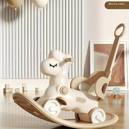 2-in-1 baby schommelpaard loopfiets kunststof roze kinderen peuter met duwstang balansspeelgoed binnen speelgoed