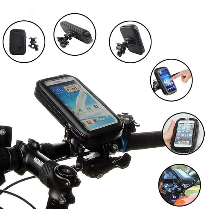 Waterdichte Telefoonhouder voor Fiets met 15W Draadloze Powerbank Zwart