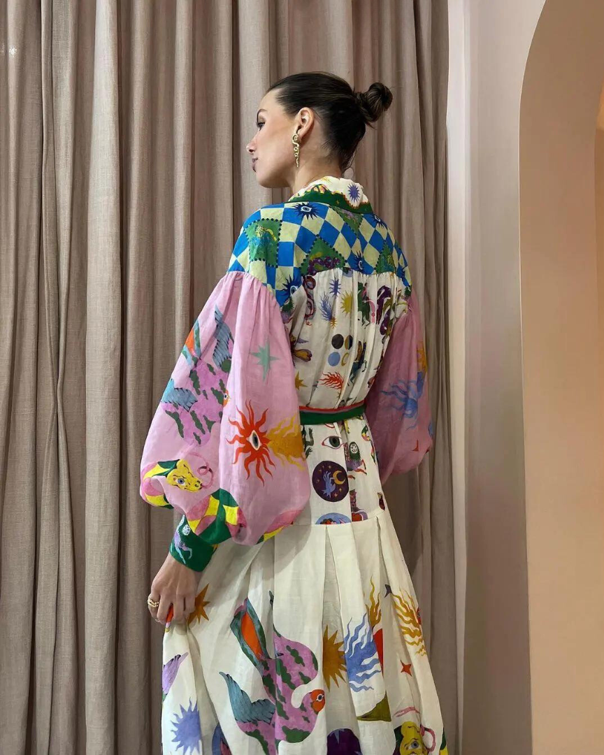Vrouwelijke Jurk Met Bloemenprint Polokraag Dameskleding